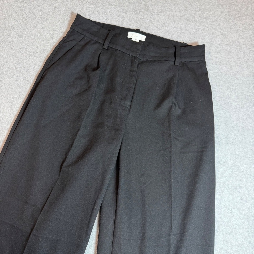 H&M Wide Leg Trousers Women Size 8 Black Pleated High Rise Office Career